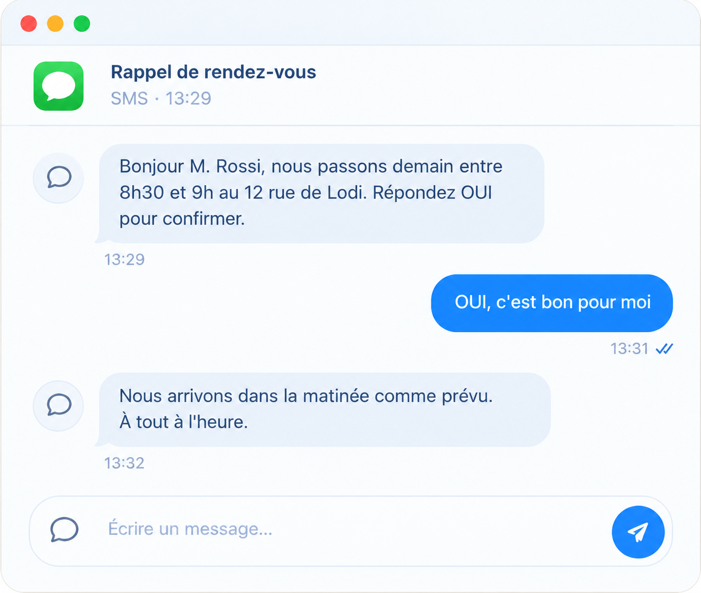 Rappel de rendez-vous par SMS confirmé par le client