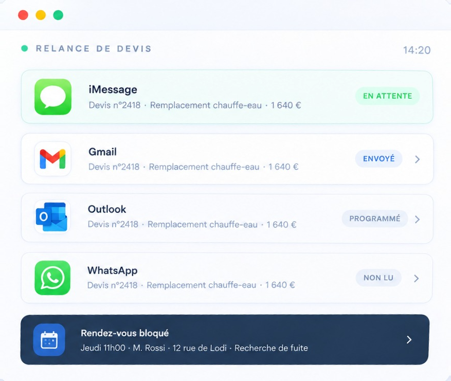 Relance de devis par SMS, mail et messagerie