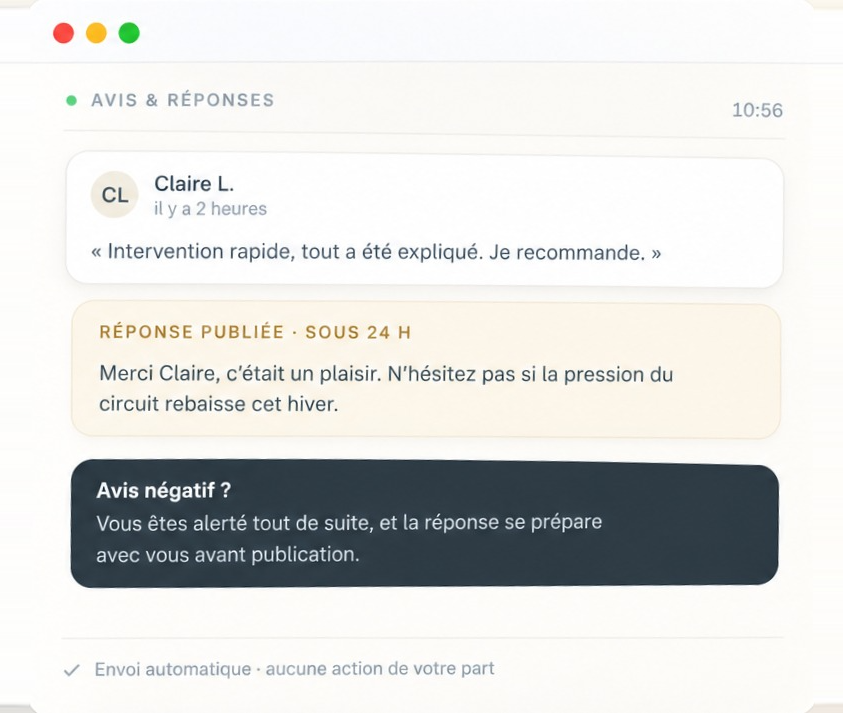 Réponse publiée sous 24 heures à un avis client
